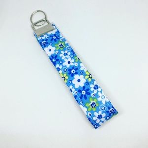 Key Fob Wristlet Keychain in Blue Flower Print